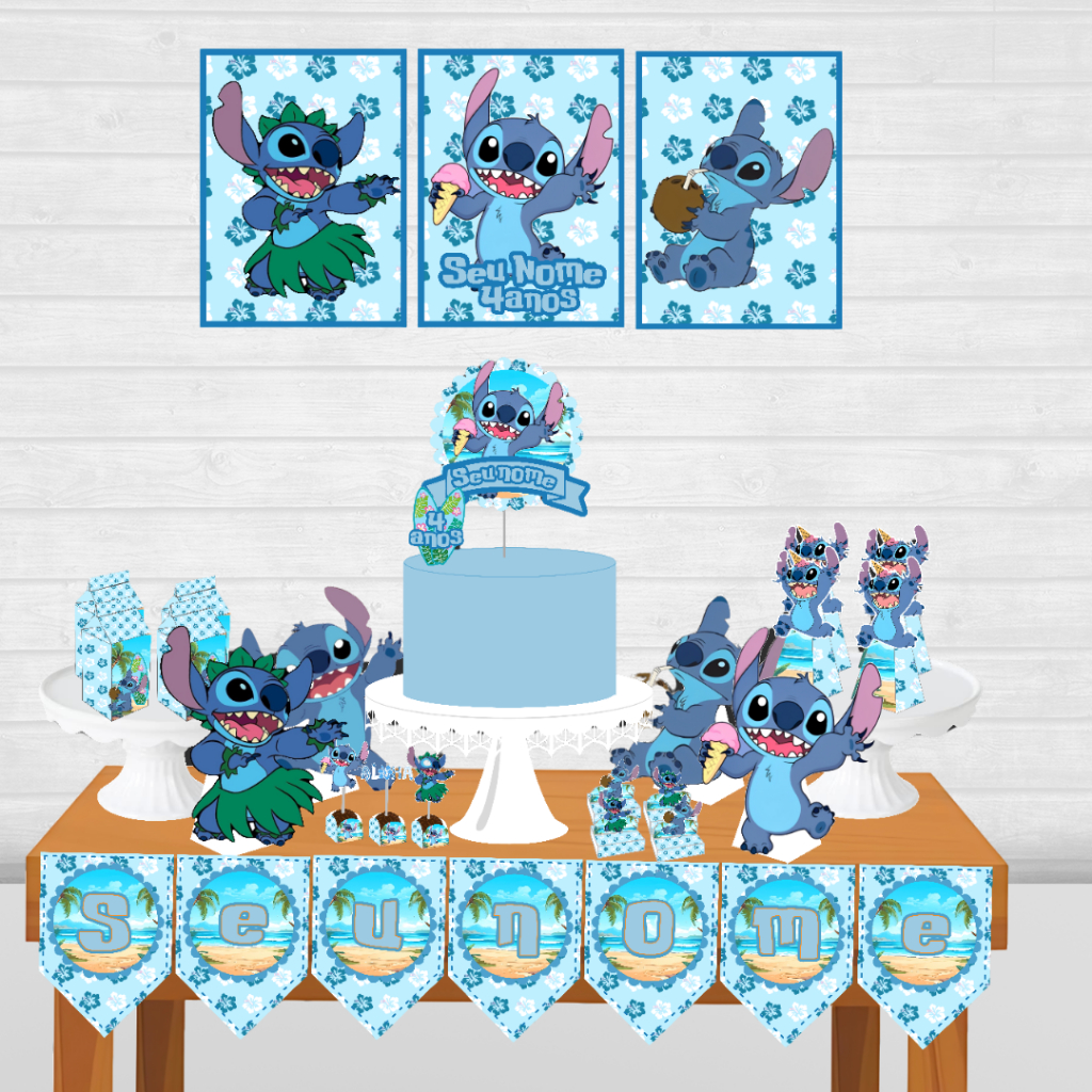 Kit Festa só um bolinho Stitch Azul personalizado/mesversário aniversário/ Lembrançinha 80 itens