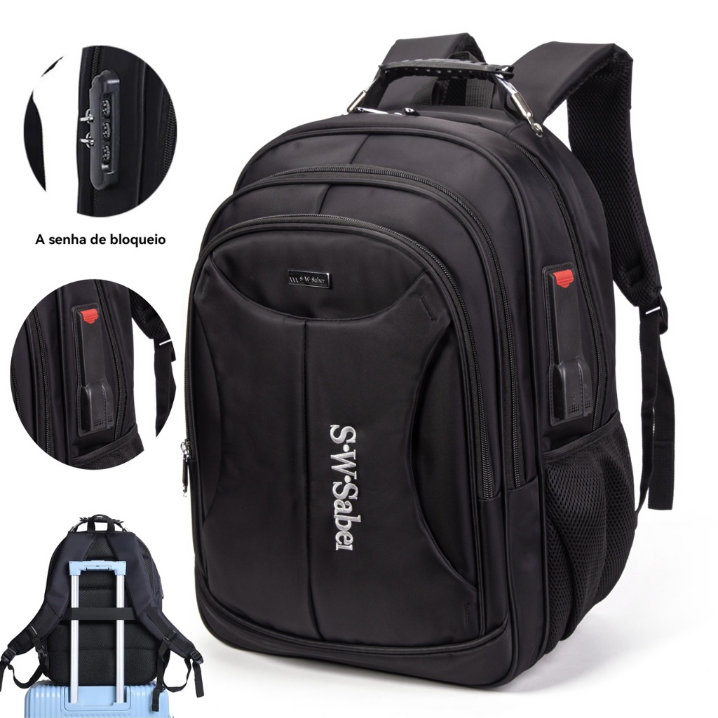Mochila masculina de grande capacidade moda mochila de dois ombros com porta USB em Oferta na Shopee