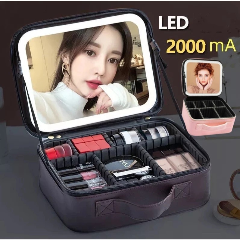 Kit Maleta Maquiagem completo Profissional Com Espelho e Luz Led e paleta de maquiagem Moby