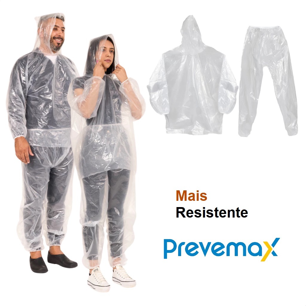 Capa de Chuva Transparente Com Calça e Capa Com Capuz da Prevemax. Possui elástico nas extremidades CA 30355 e CA 30354. em Oferta na Shopee