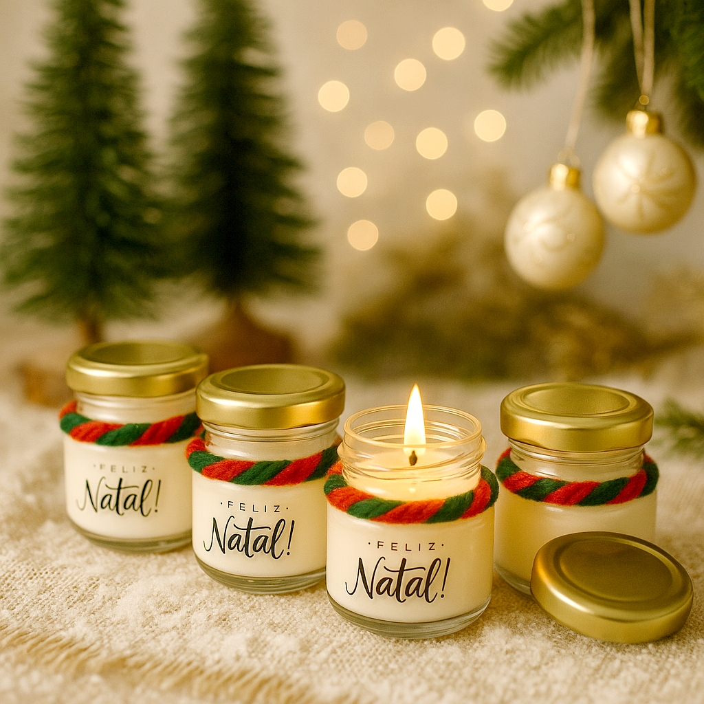5 Mini Velas Aromáticas - NATAL - SAQUINHO ORGANZA - Lembrancinhas, Presente Natalino, Cera vegetal