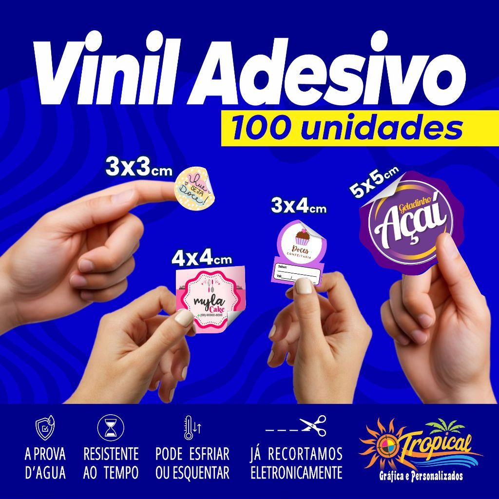 Adesivos, etiquetas, rótulos e lacres em Vinil  3x3 4x4 5x5 3x4 personalizados 100 unidades em Oferta na Shopee