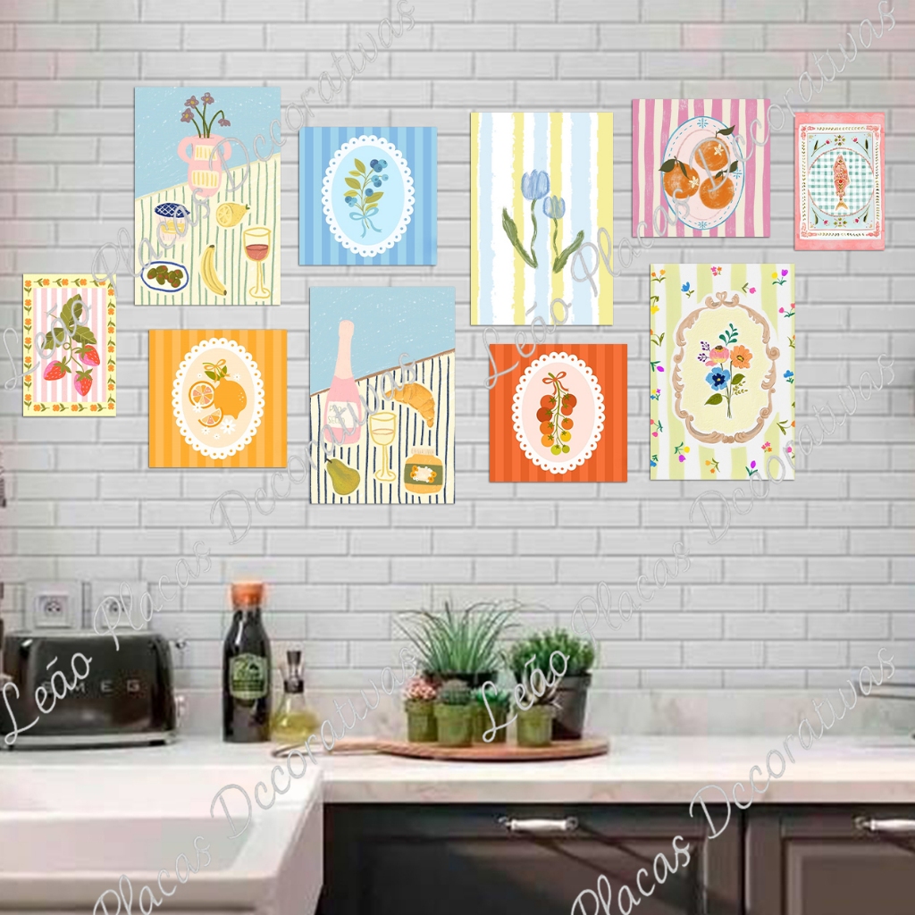 ✨ Kit 10 Placas MDF estilo mosaico Decorativas Estilo Mosaico – Arte Colorida Retrô Chic para Cozinha & Bistrô ✨