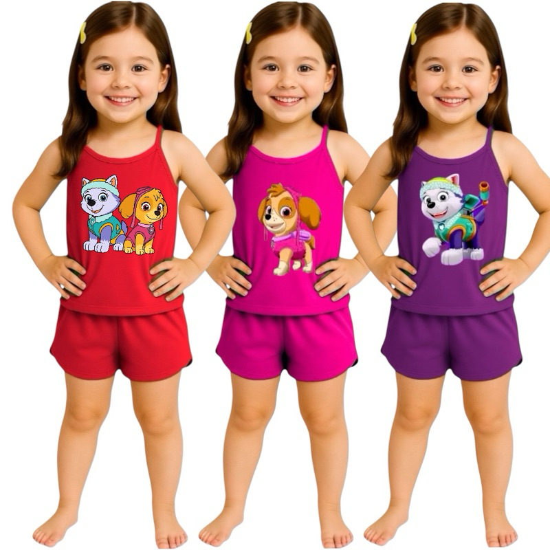 Pijama Infantil Feminino Curto Baby Doll Short Doll Alcinha Patrulha Canina Verão em Oferta na Shopee