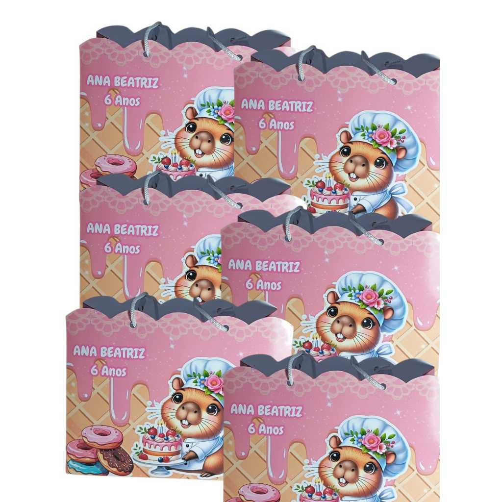 Sacolinha Personalizada CAPIVARA CONFEITEIRA - Festa de Aniversário - Lembrancinha (Envio Rápido)