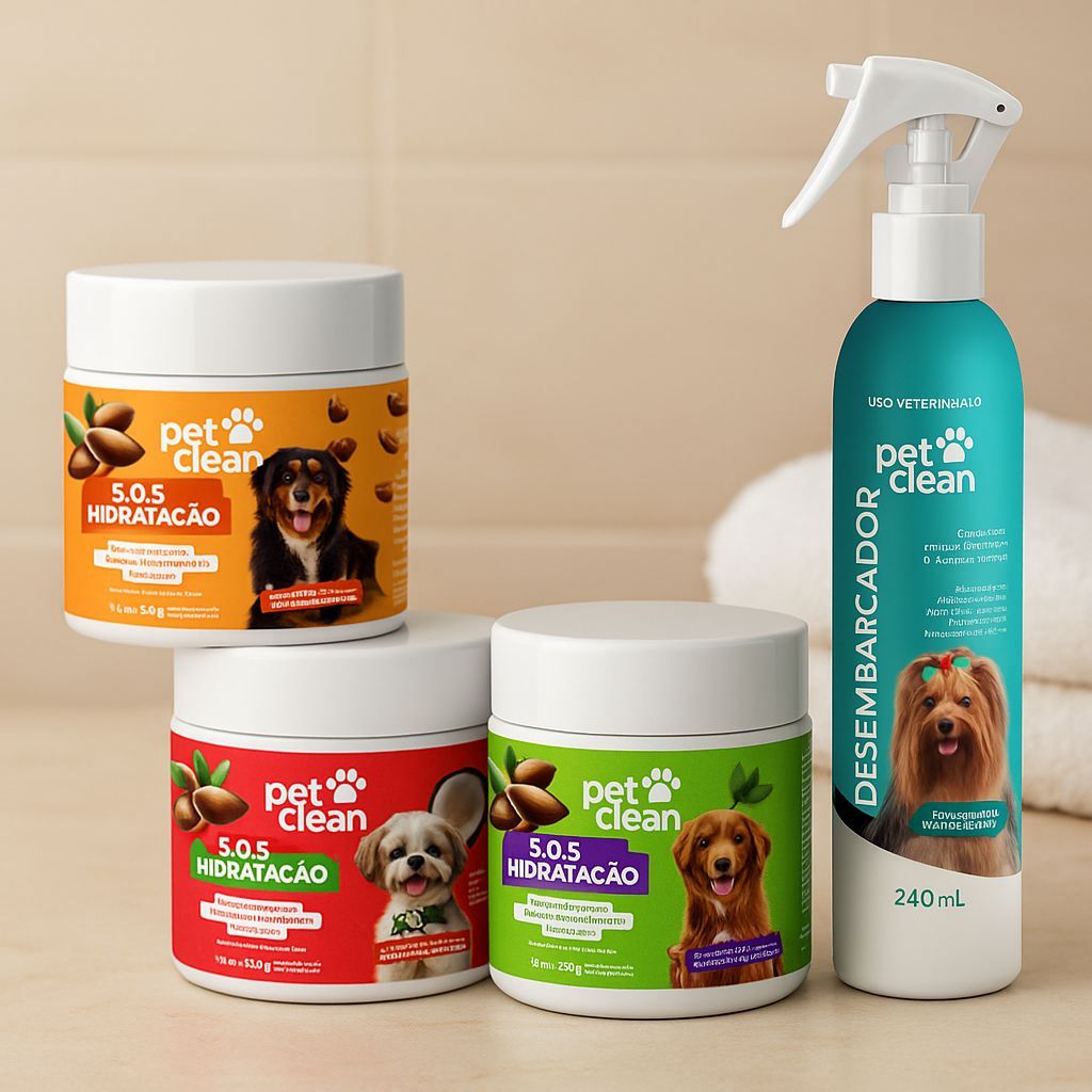 KIT Mascara de Hidratação de Pelos SOS 500mL Pet Clean, Cães e Gatos + Desembaraçador de Pelos 240mL