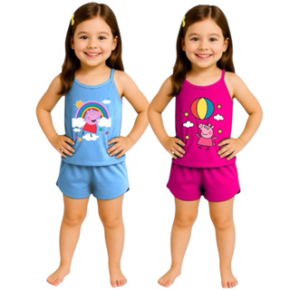 Pijama Infantil Feminino Curto Baby Doll Short Doll Alcinha Peppa Pig Verão em Oferta na Shopee