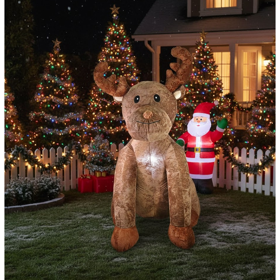 Rena Inflável Sentada Pelúcia Natal Decoração Boneco Enfeite Macio Natalino Plush Gigante Decorativo