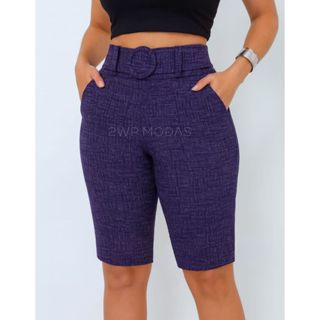 Bermuda Feminina Jacar Linho Cintura Alta com Cinto – P ao GG em Oferta na Shopee
