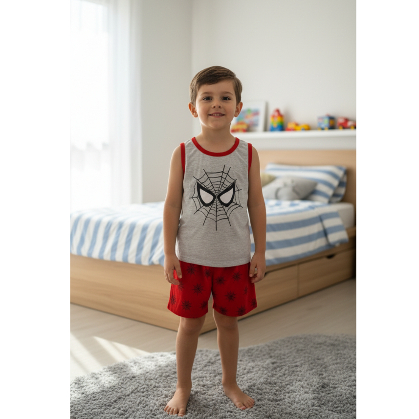 Pijama Infantil Menino Regata Super homem Curto Heroi Verão Conjunto Masculino de Dormir