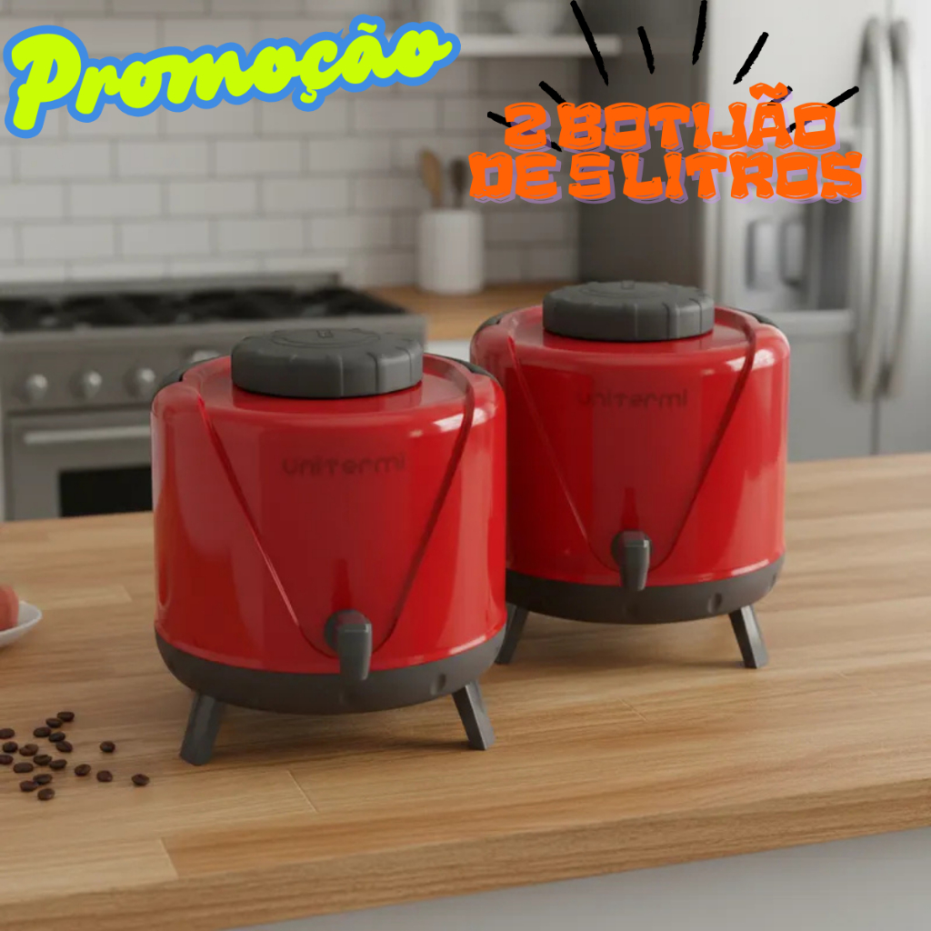 Kit 2 Garrafão Térmico 5L Unitermi Arezzo c/ Alça, Pés e Torneira cozinha água suco em Oferta na Shopee