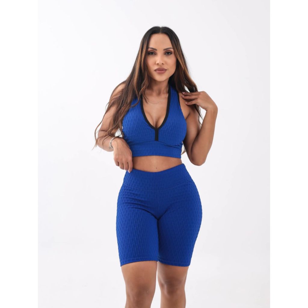 Shorts Bermuda Feminino Fitness Bolha Cintura Alta Modelador Compressão Realça Bumbum Academia