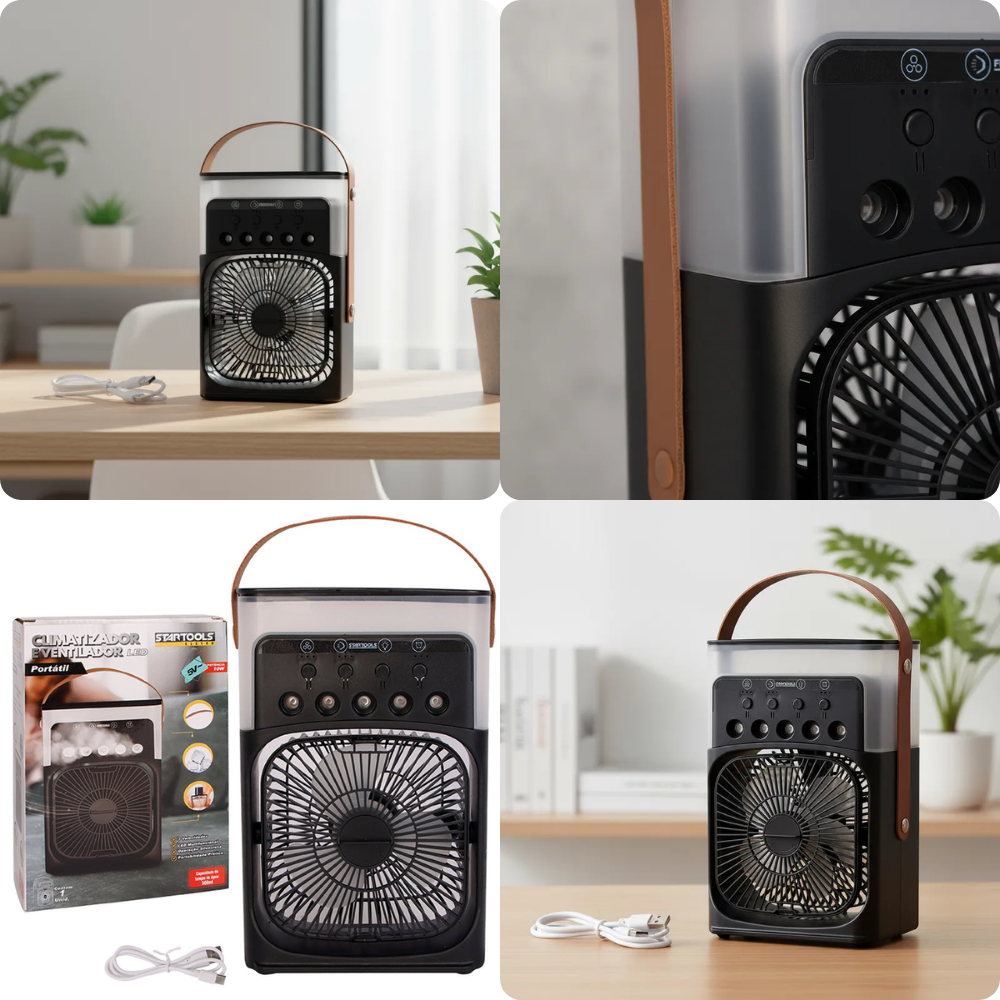 Ventilador Climatizador Portátil Led Bivolt 10w Mini Compacto Silencioso Econômico Preto Com Design Moderno E Funcional