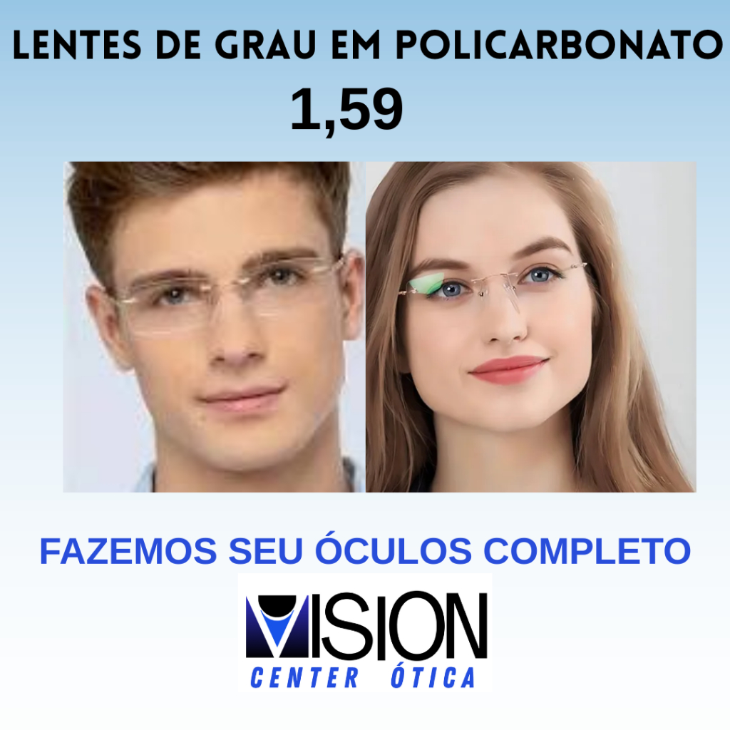 Lentes de grau em policarbonato Visão Simples 1,59 para armação parafusada/balgriff Miopia Hipermetropia Astigmatismo.