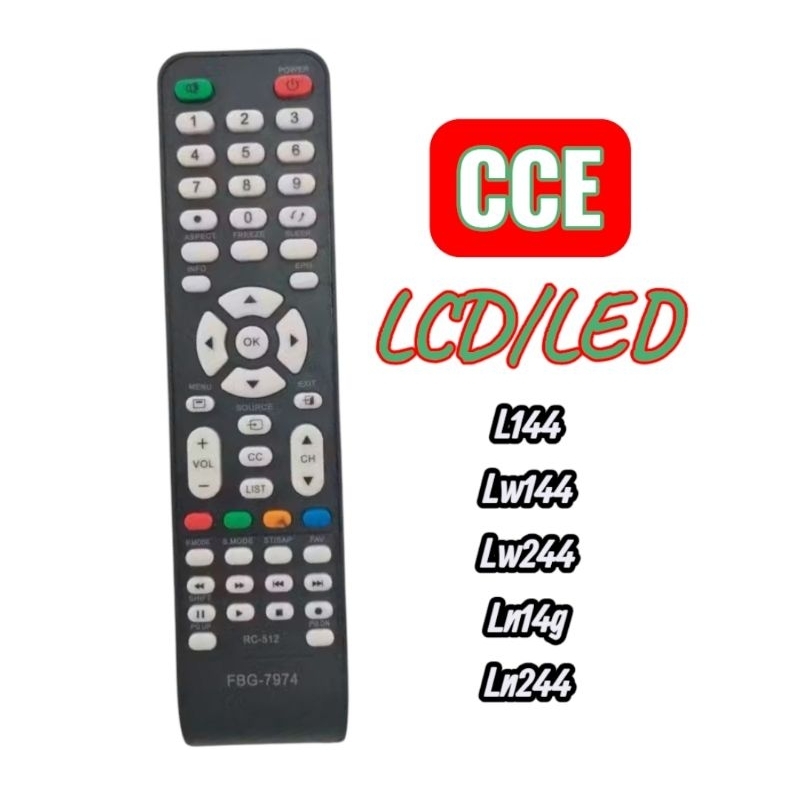 Controle Remoto Compatível Tv Cce L144 Lw144 Lw244 Ln14g Ln244 FBG-7974