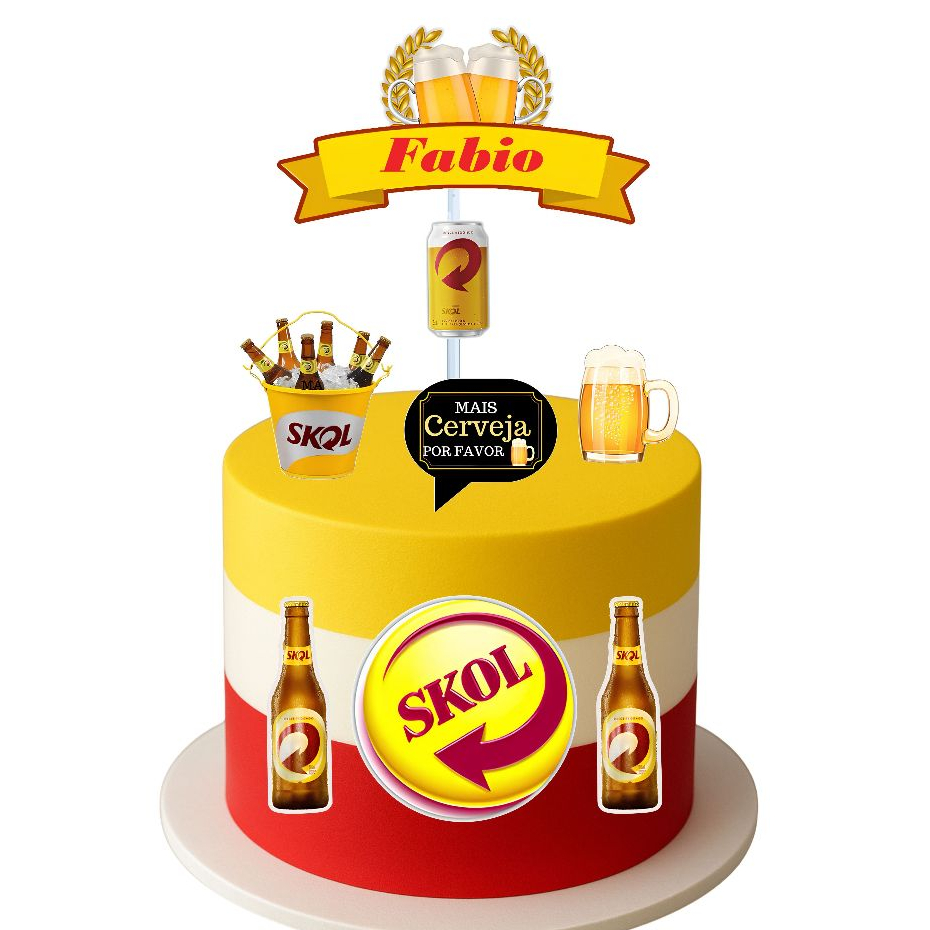 Topo de Bolo Tema Skol Aniversários Festas Comemorativas Cachaceiros Alta Resolução