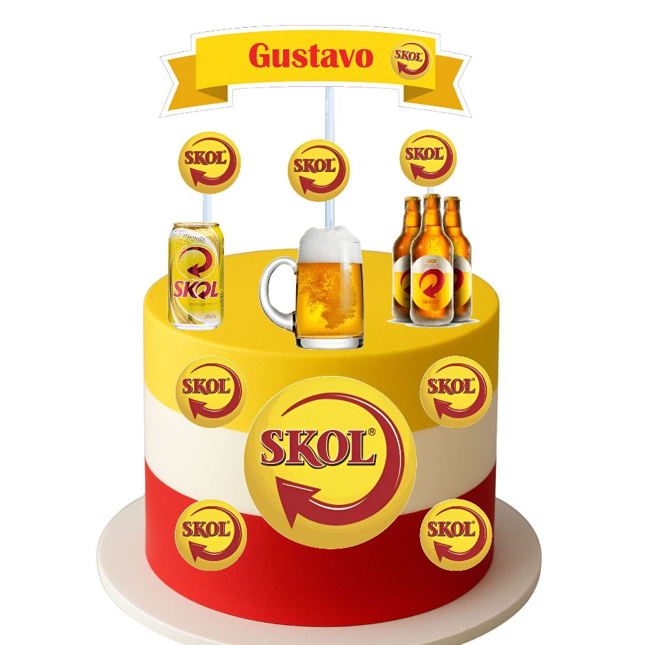 Topo de Bolo Tema Skol Aniversários Festas Comemorativas Alta Resolução