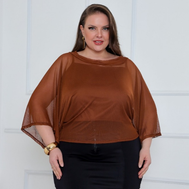 Conjunto Tule Plus Size GG(48-59) Blusa tule + Regata Morcego_ Chic e Confortável _ Estilosa  _ Leve para o Dia a Dia💃🛍️