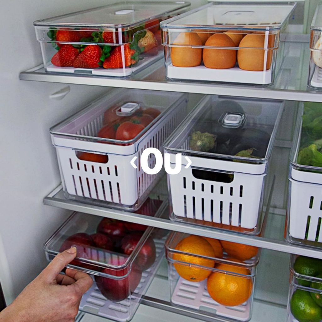 Kit 3 Organizadores de Geladeira Clear Fresh – Porta Ovos, Frutas e Legumes – OU em Oferta na Shopee