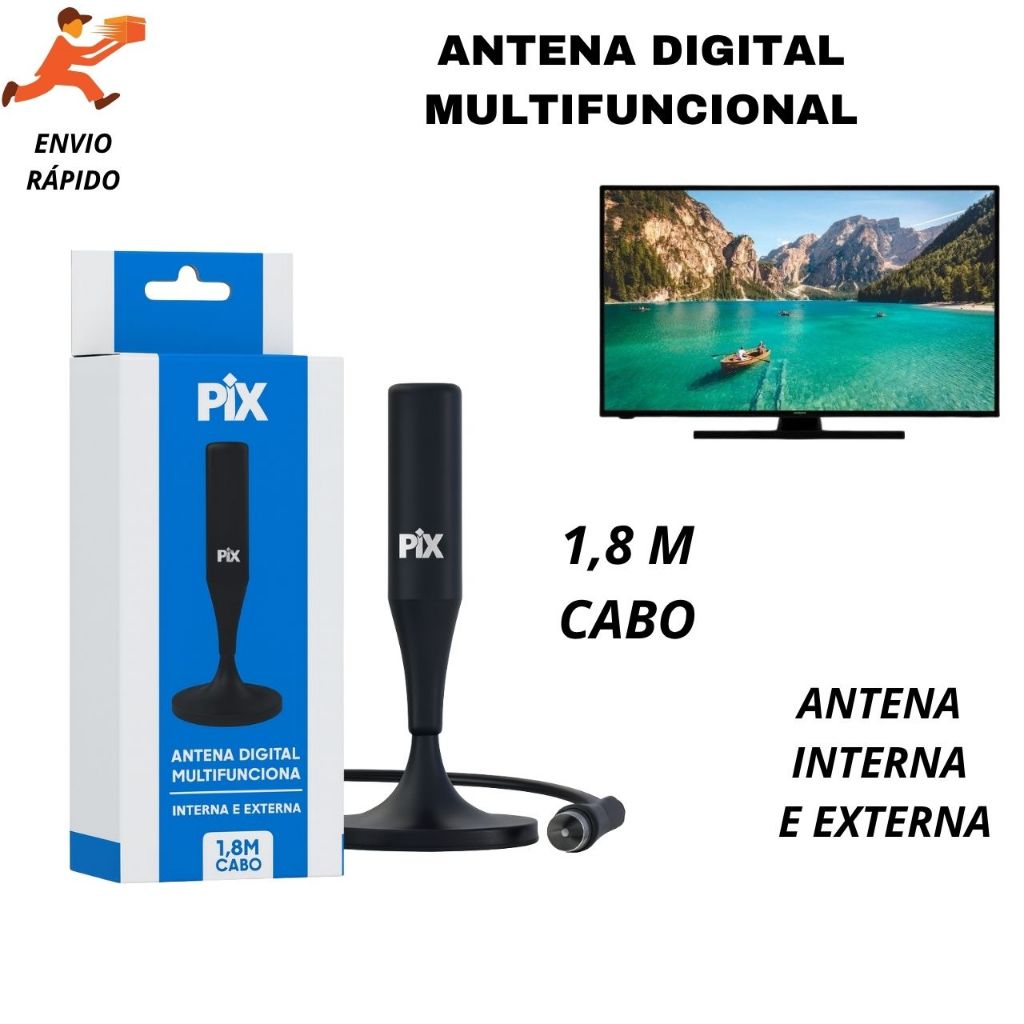 Antena Interna e Externa Multifuncional com cabo de 1,8 m – sinal potente, fácil instalação e ótima recepção digital