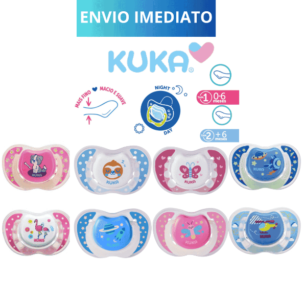 Kit Chupeta Kuka Lumina Night Day Bico Orto Anatômico Brilha no Escuro Tam. 1 ou 2 Menino e Menina