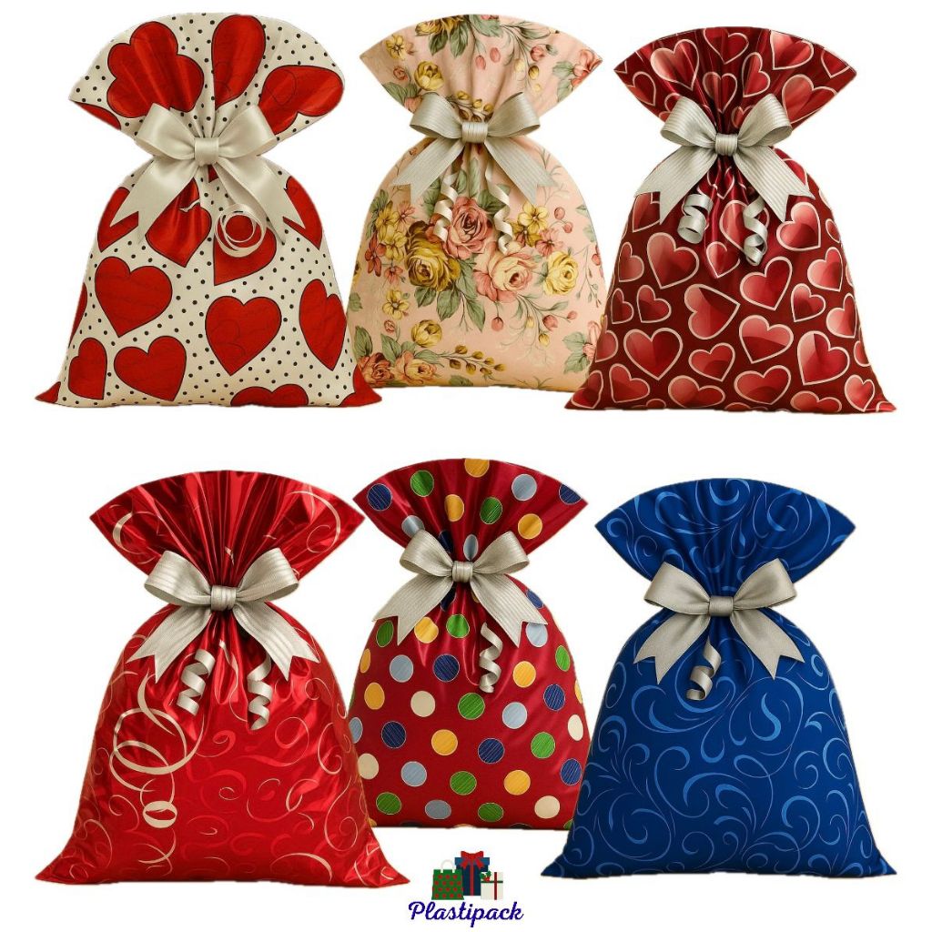 Kit 50un Sacos Presente Estampados Coração e Arabesco - Festa Presente Colorido Dia das mães em Oferta na Shopee