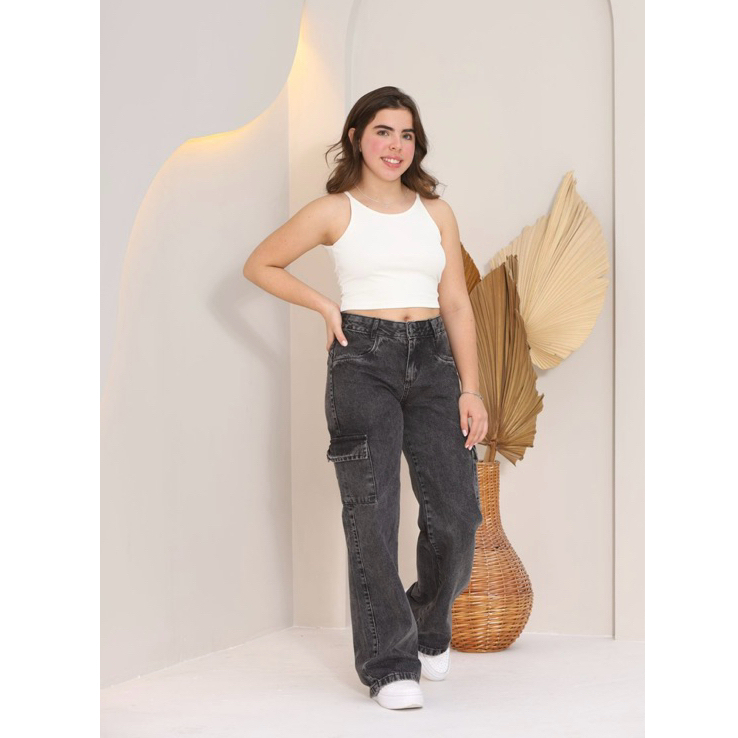 Calça Jeans Feminina Cargo Grafite Cargo Black Reta Menina Adolescente Infantil Juvenil 10-16 em Oferta na Shopee