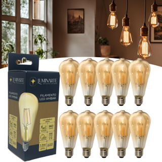Kit 10 Lâmpada Filamento Led Retrô Vintage Âmbar Bivolt 4W 2200K ST64 E27 LUZ AMARELA/BRANCO QUENTE - LUMINARTE em Oferta na Shopee