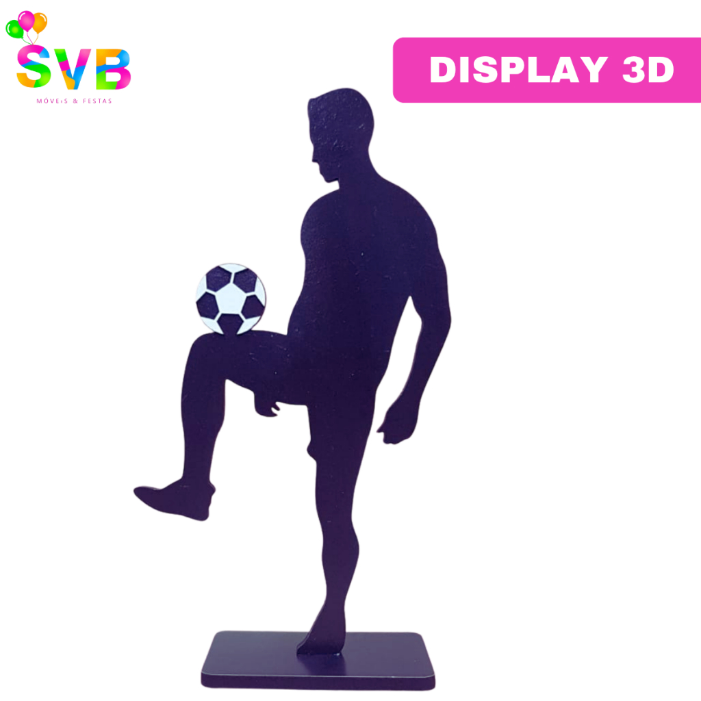 Display Festa Jogador Futebol Bola Joelho Decoração Aniversário MDF 3D Centro de Mesa SVB MÓVEIS E FESTA