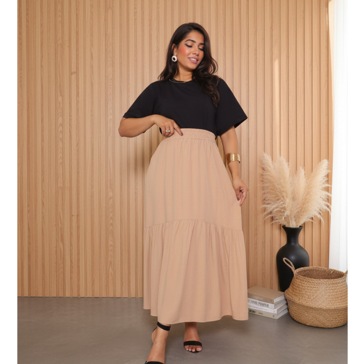 Saia Midi Feminina em Tecido Leve com Bolsos e Cintura Elástica | Conforto e Estilo Casual