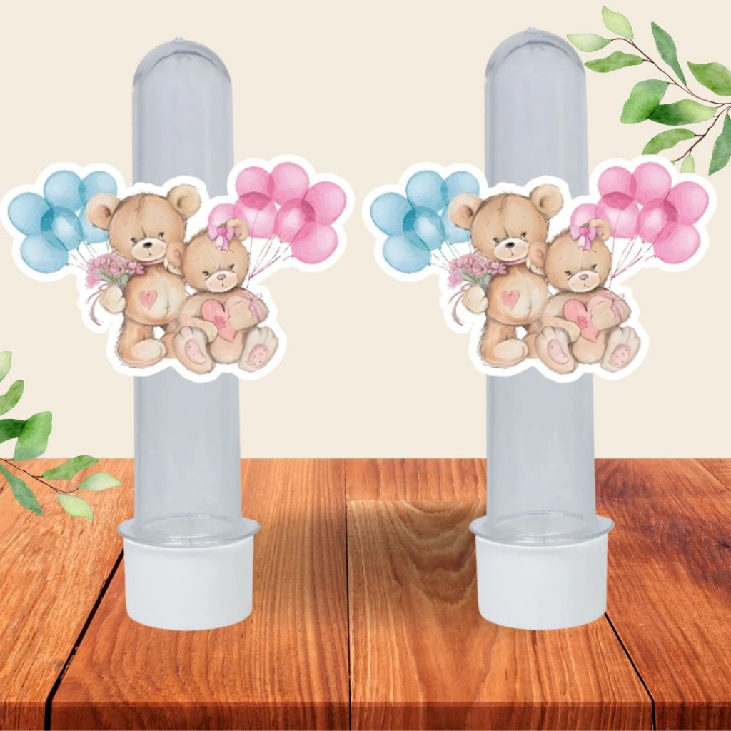 Aplique para Tubete Chá Revelação Ursinhos Rosa E Azul em Oferta na Shopee