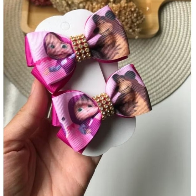 Laço de Cabelo Infantil na Presilha Masha e Urso Na Presilha  e Faixinha RN