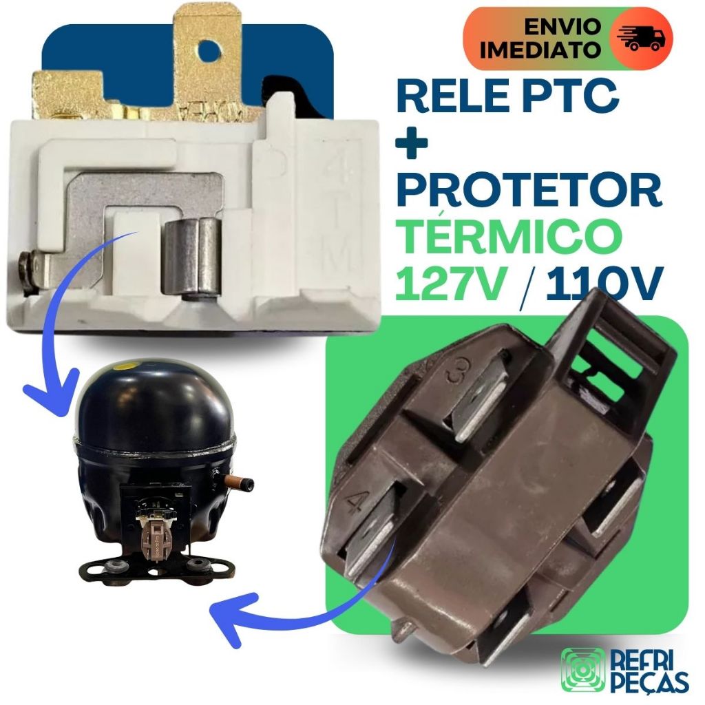 KIT RELE PTC E PROTETOR TÉRMICO UNIVERSAL COMPRESSOR EMBRACO TECUMSEH ELGIN 127V-110V 1/3 a 1/6 em Oferta na Shopee