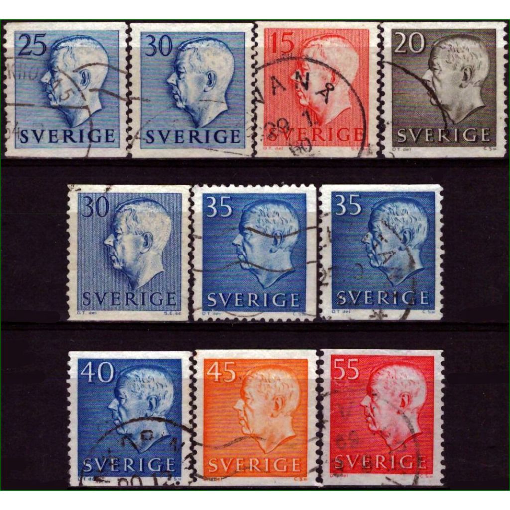 Suécia - Rei Gustaf VI - 1951 a 1964 - Acumulação com 10 selos - C - EU17882