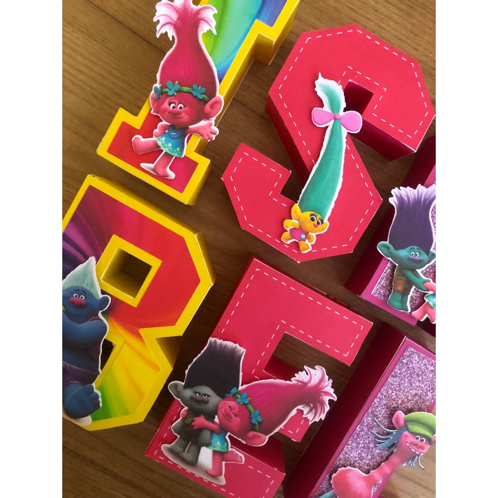 LETRA 3D | TROLLS | ESCOLHA SEU TEMA| ANIVERSÁRIO | DECORAÇÃO | MESVERSÁRIO | LEMBRANCINHA