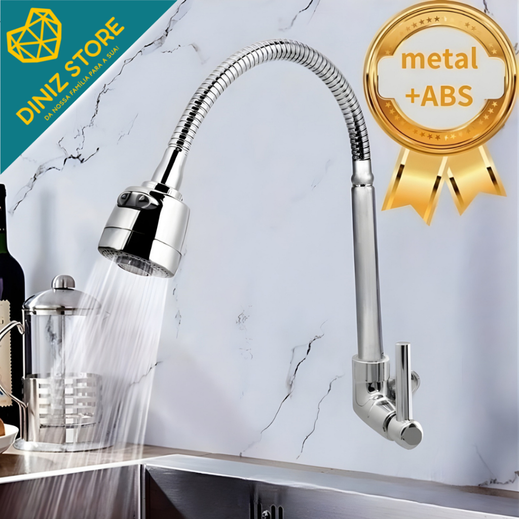 Torneira Gourmet Flexível Parede Metal Inox Cozinha Gourmet Chuveirinho Cozinha Parede Interface