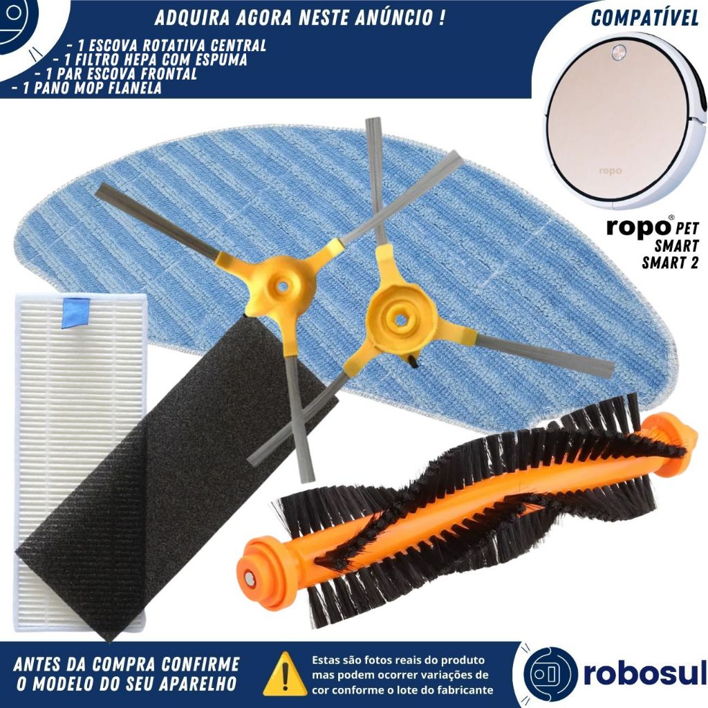 Escova Lateral Filtro Hepa Pano Mop Escova Rotativa Robo Aspirador Ropo Pet  Ropo Smart ISWEEP X3