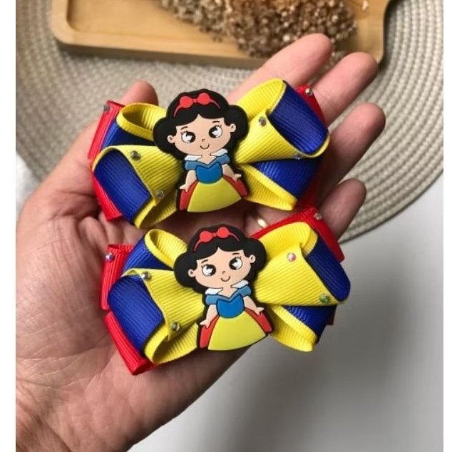 Par de Laço cabelo infantil Branca de Neve Na Presilha e Faixinha Recém Nascido