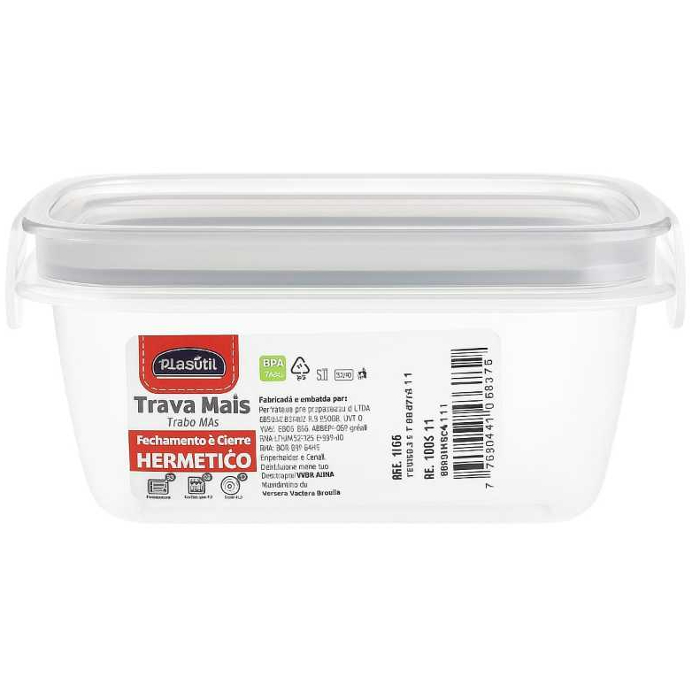Pote Hermetico Retangular Transparente Organização Cozinha Geladeira 360 Ml Alimentos plasutil