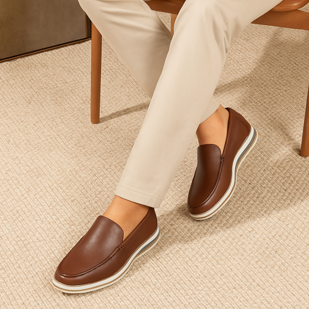 Sapato Mocassim Masculino Marrom Caramelo Social Couro Loafer Palmilha Conforto Drive Slip on Mule Casamento Trabalho