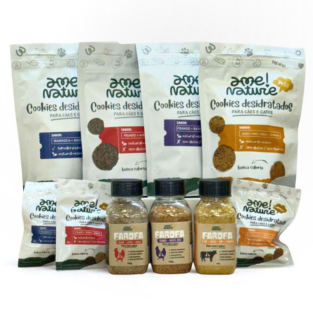 Kit Degustação Pet 3 Saborizantes para Ração + 4 Petiscos 100gramas + 3 mini 20 gramas 100% Natural