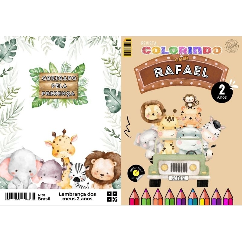 20 Livrinho de Colorir Personalizado com Nome e Idade Safari Festa Infantil Aniversário
