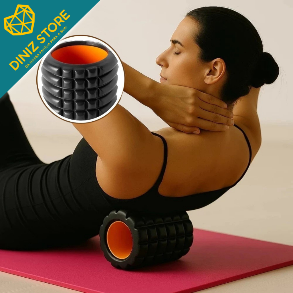 Mini Rolo Preto Laranja Esporte Pilates Yoga Academia Musculação Exercício Treino Bem Estar
