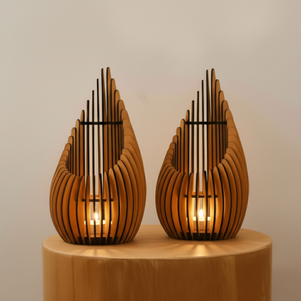 Kit 2 Luminárias Para Velas De Madeira Luminaria De Mesa Porta velas em MDF