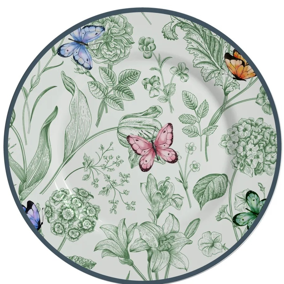 Prato Raso Luxo Borboleta 29cm - Cerâmica Alleanza-Coleção Campestre- Valor Unitário