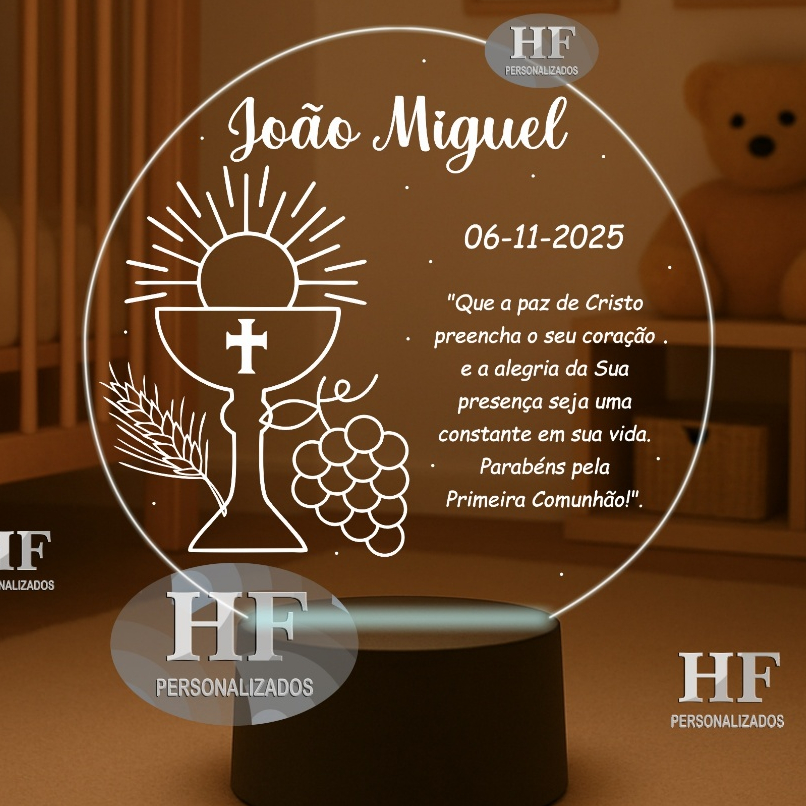Luminária Led Religiosa Primeira comunhão - Primeira Eucaristia. Frase - Abajur - Nome Personalizado em Oferta na Shopee