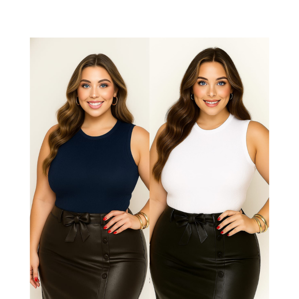 KIT DE 2 REGATA FEMININO ELEGANTE PLUS SIZE  TECIDO CANELADO ANARRUGA BLUSA  CROPPED