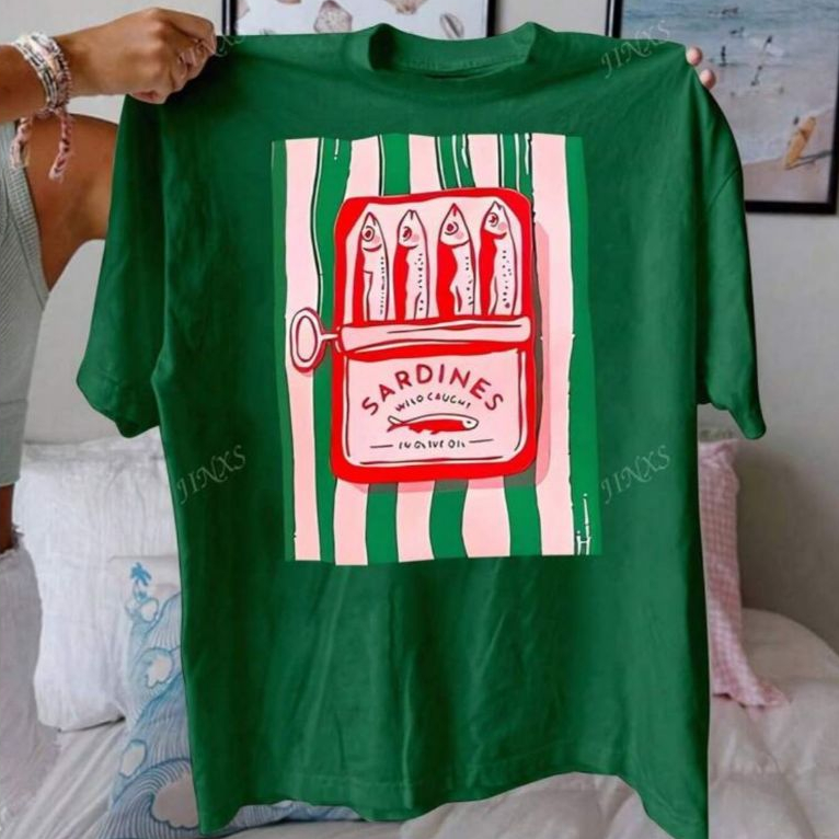 Camiseta Casual Algodão Sardines em Oferta na Shopee