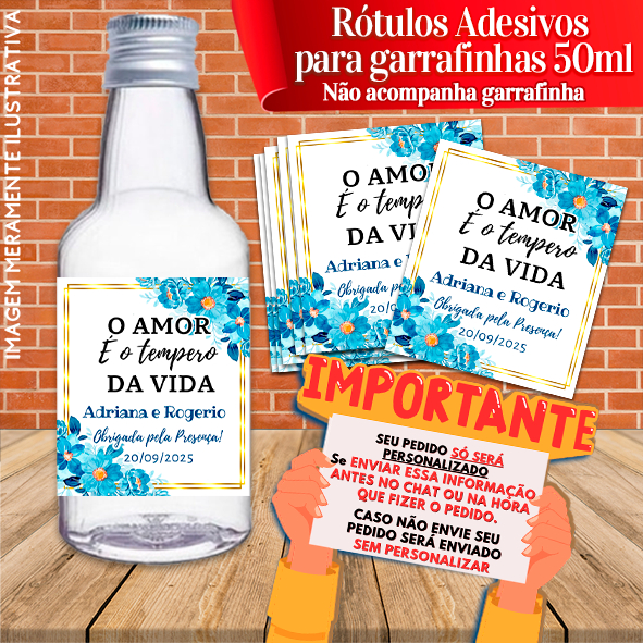 Rótulos Adesivos Personalizadas para Garrafinhas de 50ml Verde Oliva e Azul