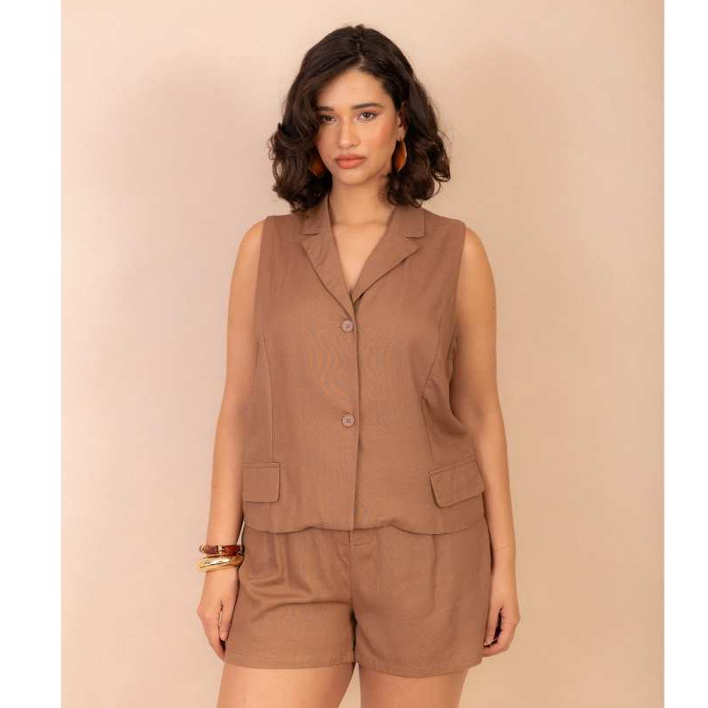 Conjunto Feminino Erica Colete Short Alfaiataria Viscolinho Social Elegante Moda Verão Blogueira em Oferta na Shopee